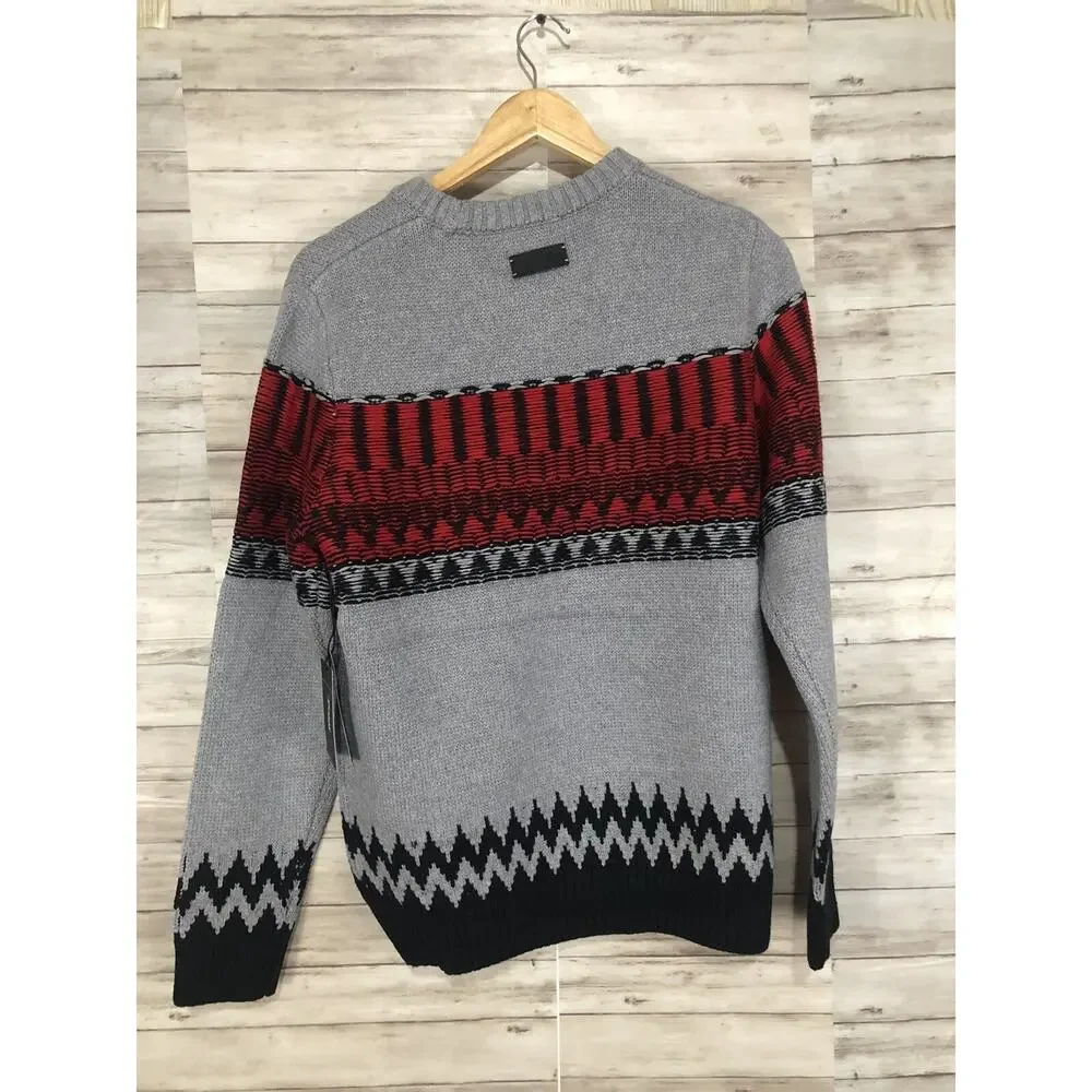 Pajar Sweater Mens Small Fair Isle Gray Pullover Knit Sweatshirt Long Sleeve N59